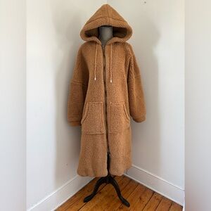 Free People Hooded Cassie Teddy Duster Coat Cinnamon Brown Size Medium